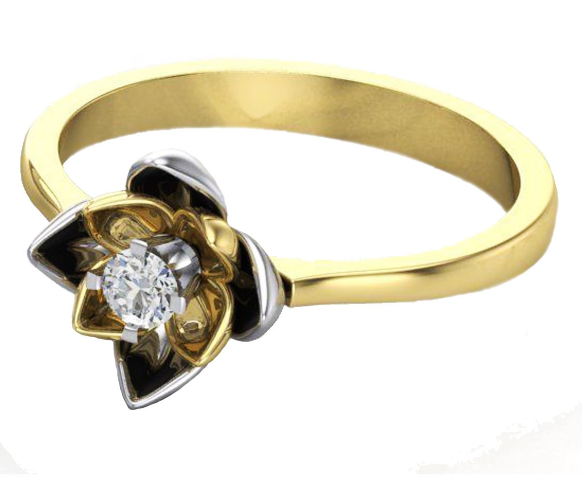 Rose Flower Engagement Ring, Lotus Ring, Open Flower with Diamond inside