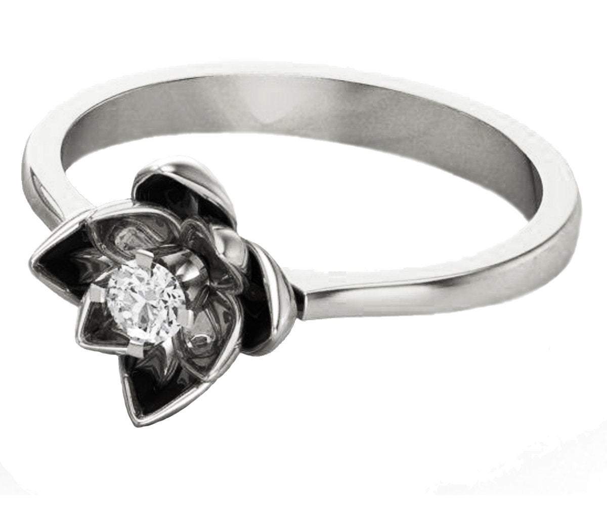 Flower Ring Gold ring Art Nouveau unique Engagement ring Flower ring Diamond ring Floral ring 18K White gold Engagement gift