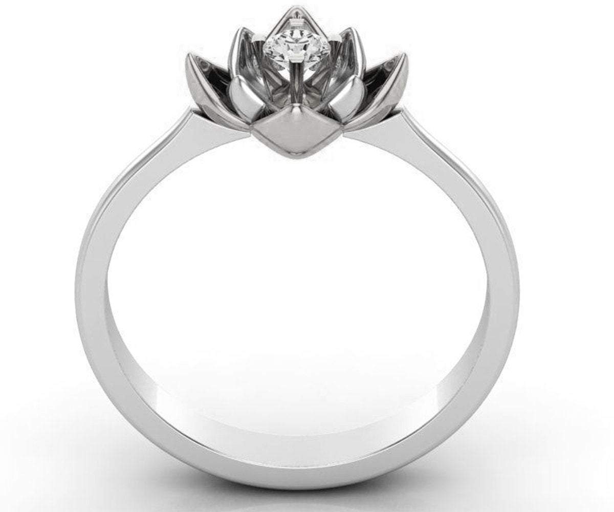 Flower Ring Gold ring Art Nouveau unique Engagement ring Flower ring Diamond ring Floral ring 18K White gold Engagement gift