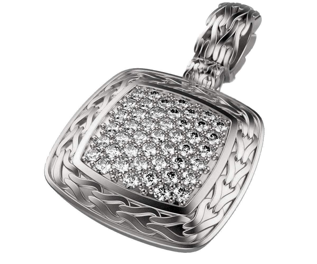 Pave Pendant 45 Diamonds Filigree Pendant Engraved Pendant Art Nouveau Square Pendant White gold Minimalist pendant Anniversary Gift