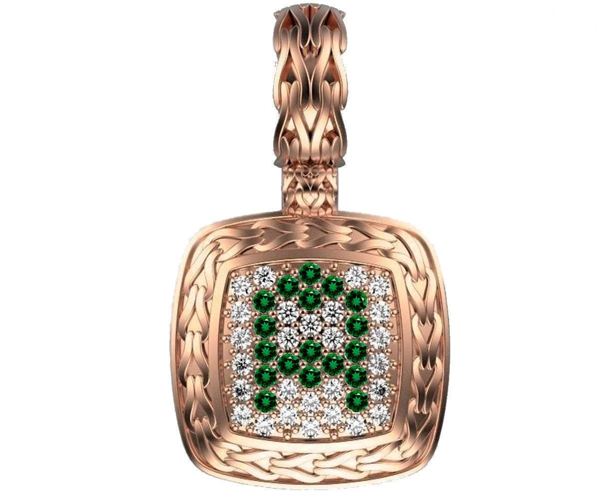 Personalized pendant Letter A Pendant Pave Pendant Emeralds and Diamonds Filigree Pendant Art Nouveau Rose gold Anniversary Gift