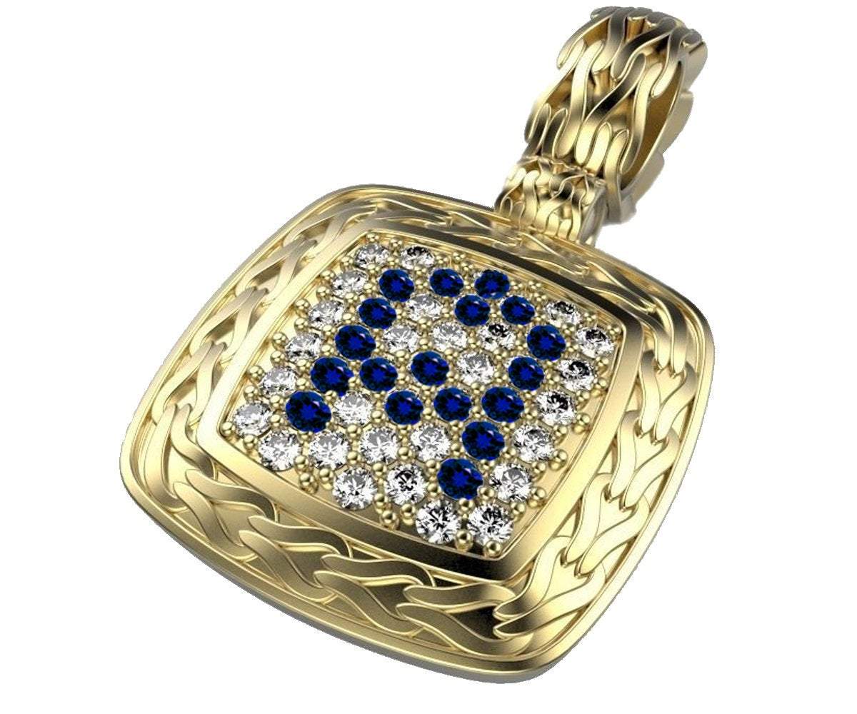Personalized pendant Letter A Pendant Pave Pendant Sapphires and Diamonds Filigree Pendant Art Nouveau Yellow gold Anniversary Gift