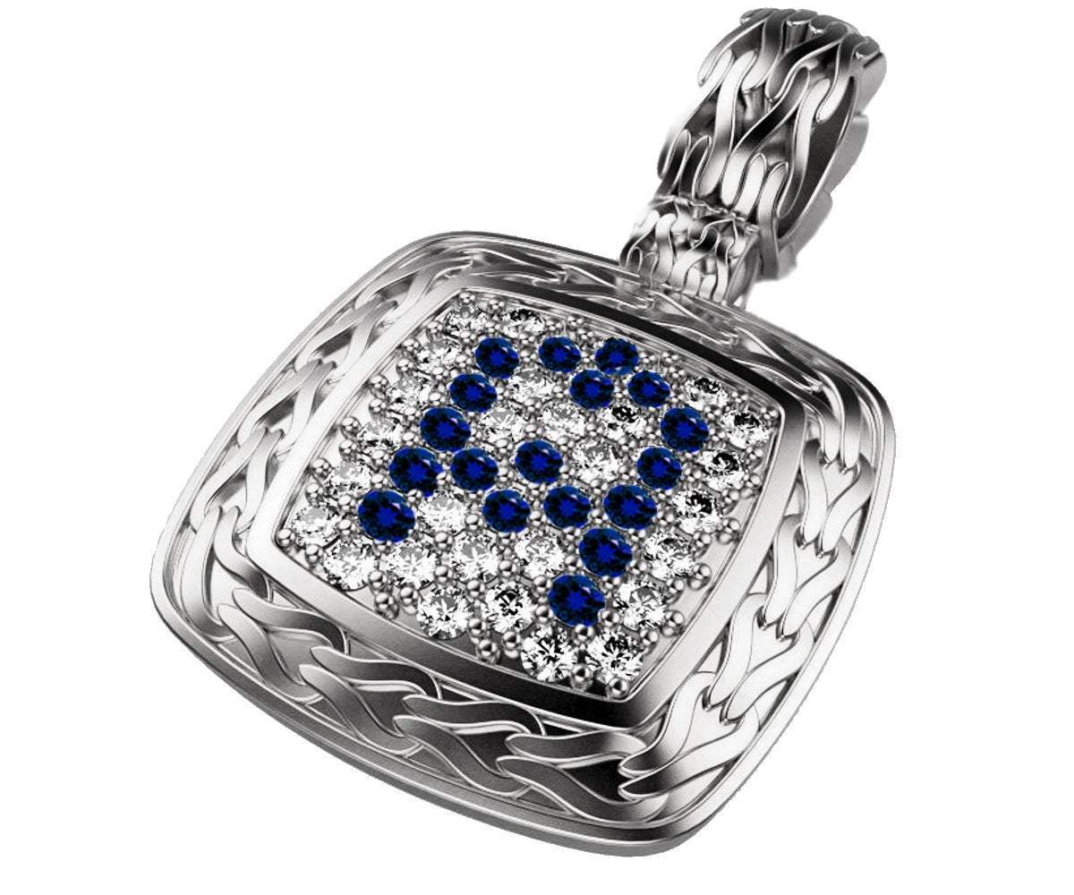 Personalized pendant Letter A Pendant Pave Pendant Sapphires and Diamonds Filigree Pendant Art Nouveau White gold Anniversary Gift