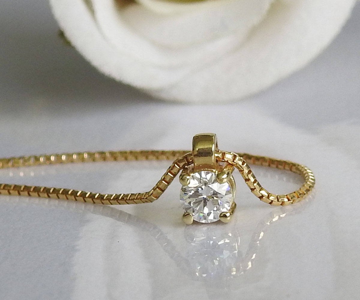 Diamond Pendant Solitaire Pendant 1/4 ct 14K Yellow gold chain included  Minimalist pendant