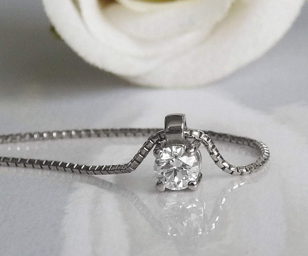 Diamond Pendant Solitaire Pendant 1/4 ct 14K White gold chain included  Minimalist pendant