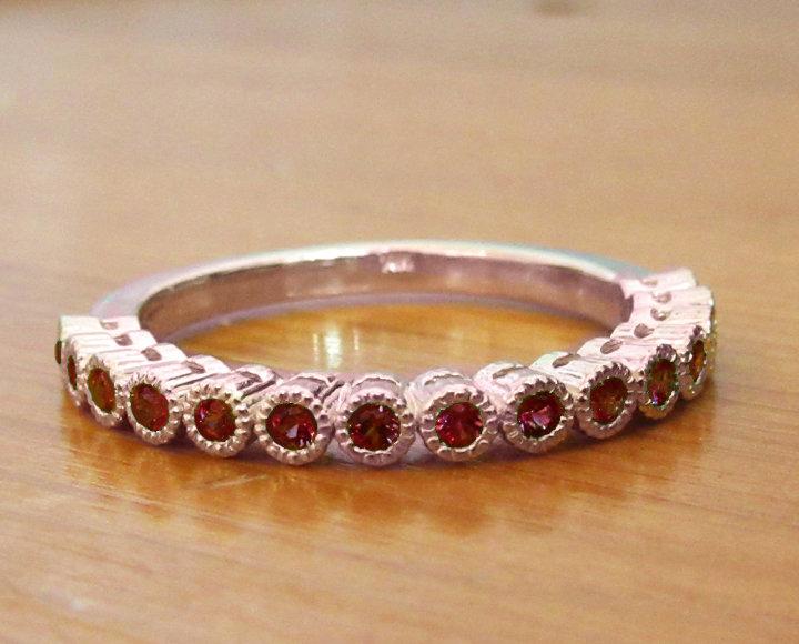 Ruby Anniversary Ring Milgrain Wedding band Eternity band Stacking Ring Art Deco Eternity 15th Anniversary Ruby Rose Gold July Birthstone