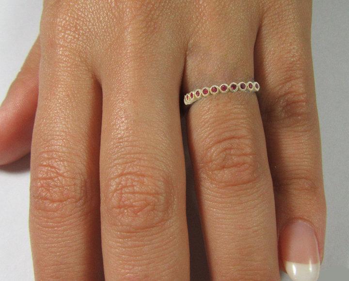 Stacking Ring 14K Gold Gift 15th Anniversary Ruby Band Milgrain Ring 15 Red band Eternity Ring 14K Yellow Ruby Birthstone Anniversary Gift