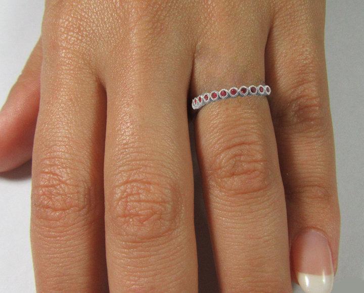 Wedding Band Ruby Stacking Ring Ruby Ring Red Ring Wedding Ring Eternity ring 15th Anniversary Victorian Ring July Birthstone 14K White gold