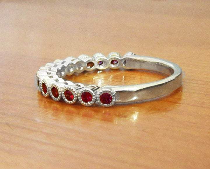 Wedding Band Ruby Stacking Ring Ruby Ring Red Ring Wedding Ring Eternity ring 15th Anniversary Victorian Ring July Birthstone 14K White gold - Lianne Jewelry