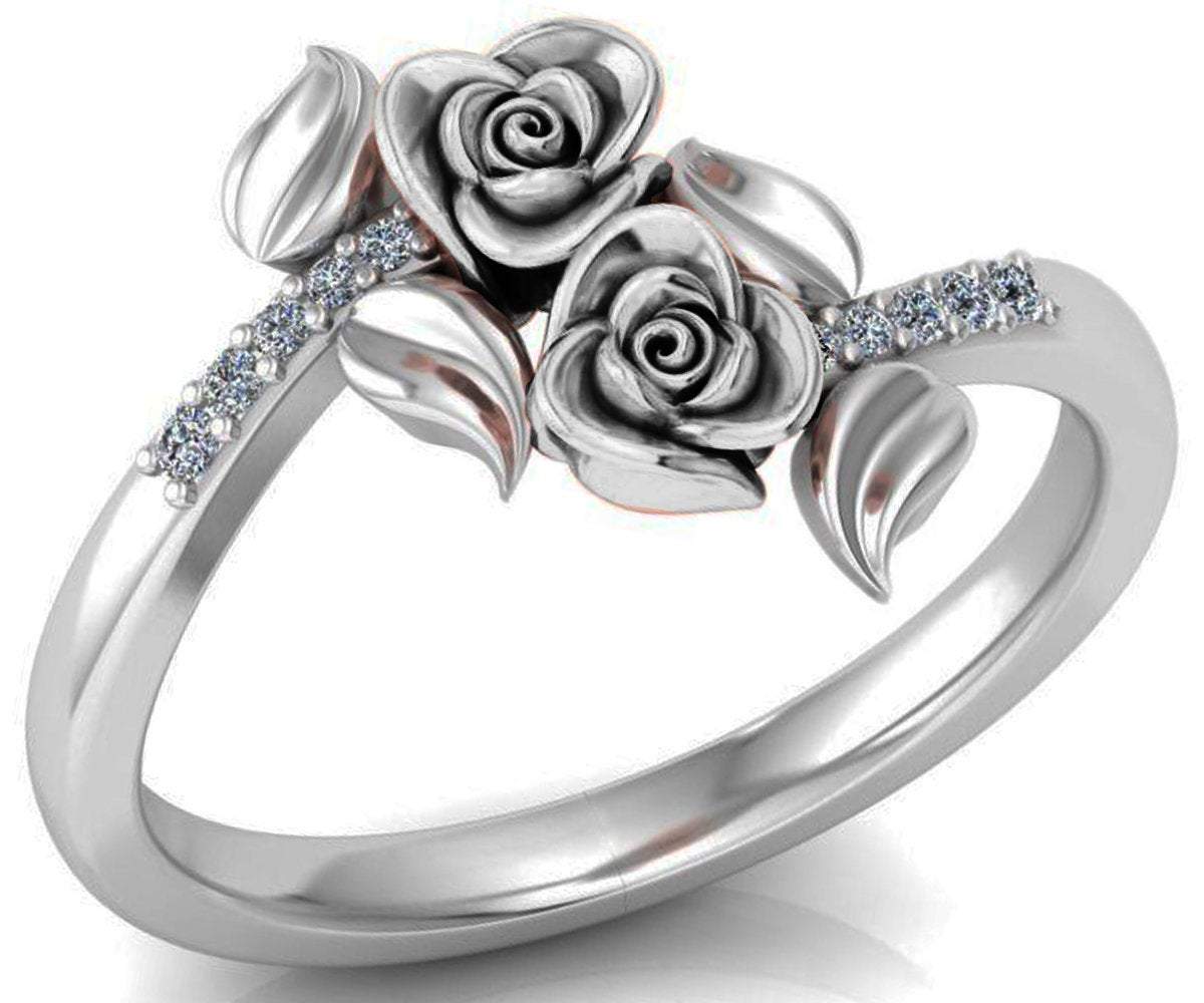Branch Ring White Gold Flower Ring Promise Ring 2Tone gold Ring Unique Engagement Ring with Side Diamonds Floral ring Birthday Gift For Her