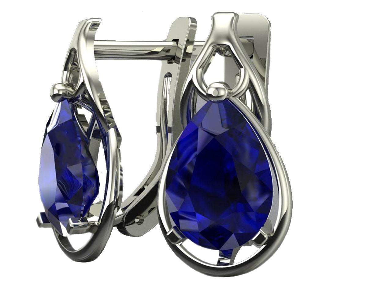 Blue Sapphire Leverback Earrings Pear Shape Sapphires Avant Garde Anniversary Earrings White Gold Earrings Art Nouveau Earrings in 14K 18K