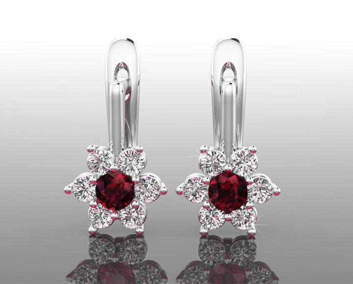 Ruby Earrings Floral Earrings Birthday Earrings Diamond Earrings Flower Earrings Minimalist Earrings Stud Earrings in White Yellow Rose gold