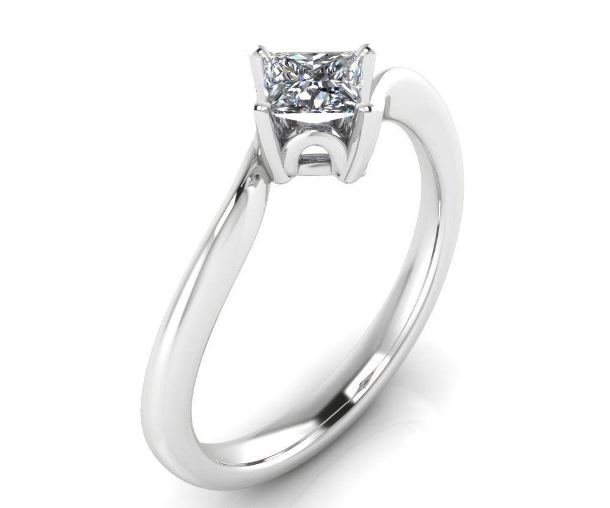 Twist Solitaire Engagement Ring with Square cut Princess cut Diamond Minimalist Diamond Ring made in 14K or 18K White gold Birthday Gift