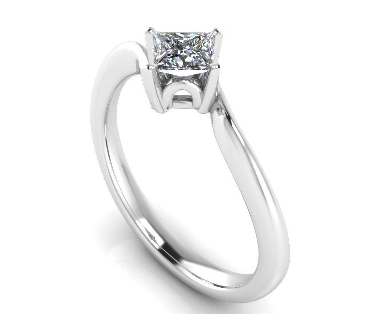 Twist Solitaire Engagement Ring with Square cut Princess cut Diamond Minimalist Diamond Ring made in 14K or 18K White gold Birthday Gift