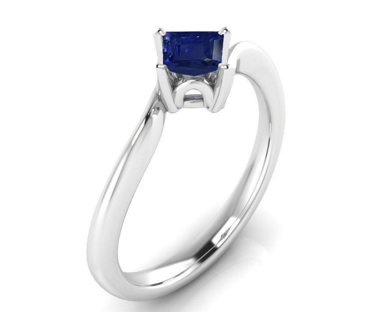 Solitaire Ring Blue Ring Engagement Ring Square cut Princess cut Sapphire Minimalist Sapphire Ring made in 14K 18K White gold Birthday Gift