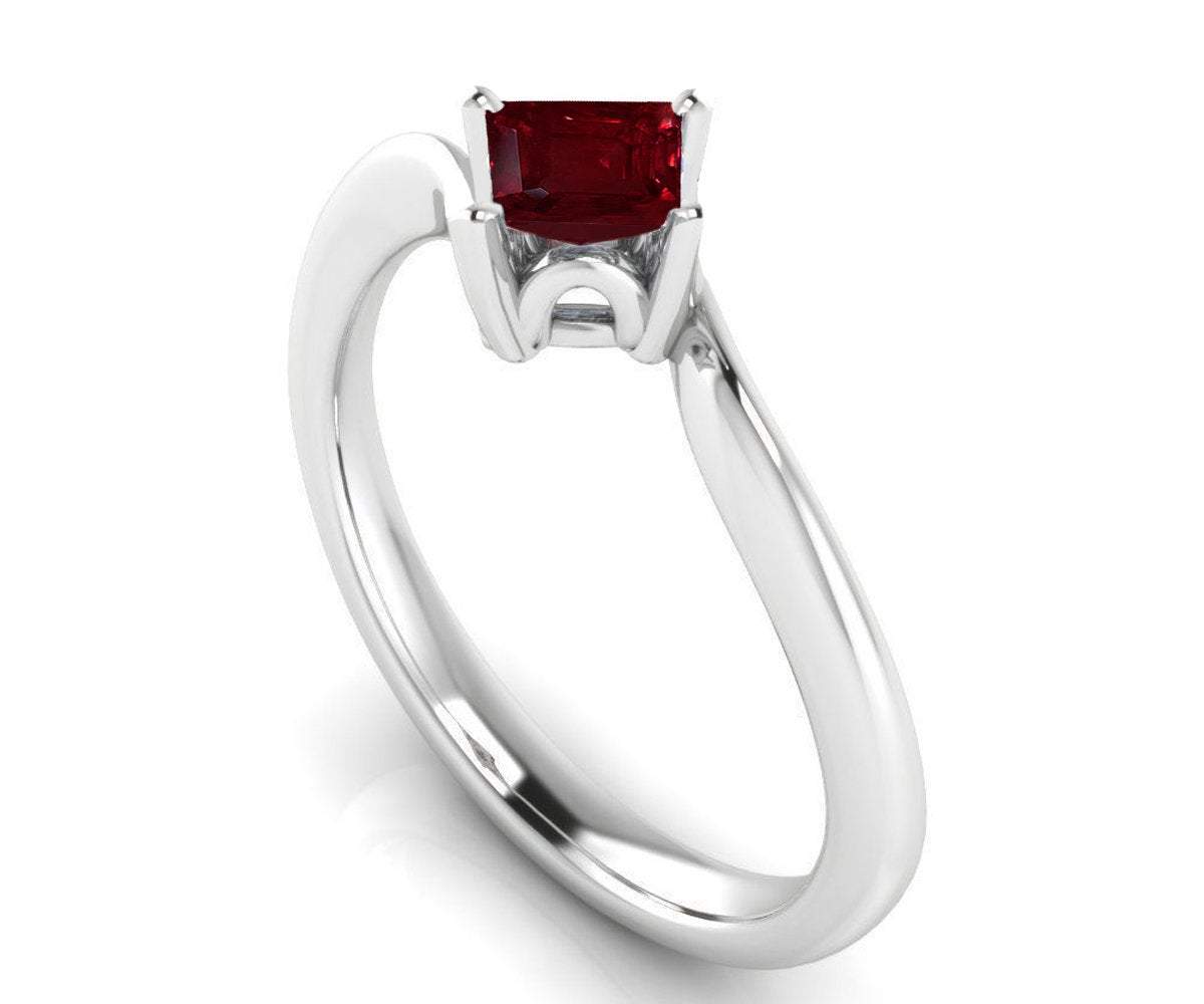 Twist Solitaire Red Engagement Ring Square cut Princess cut Ruby Minimalist Ruby Ring made in 14K or 18K White gold Birthday Gift