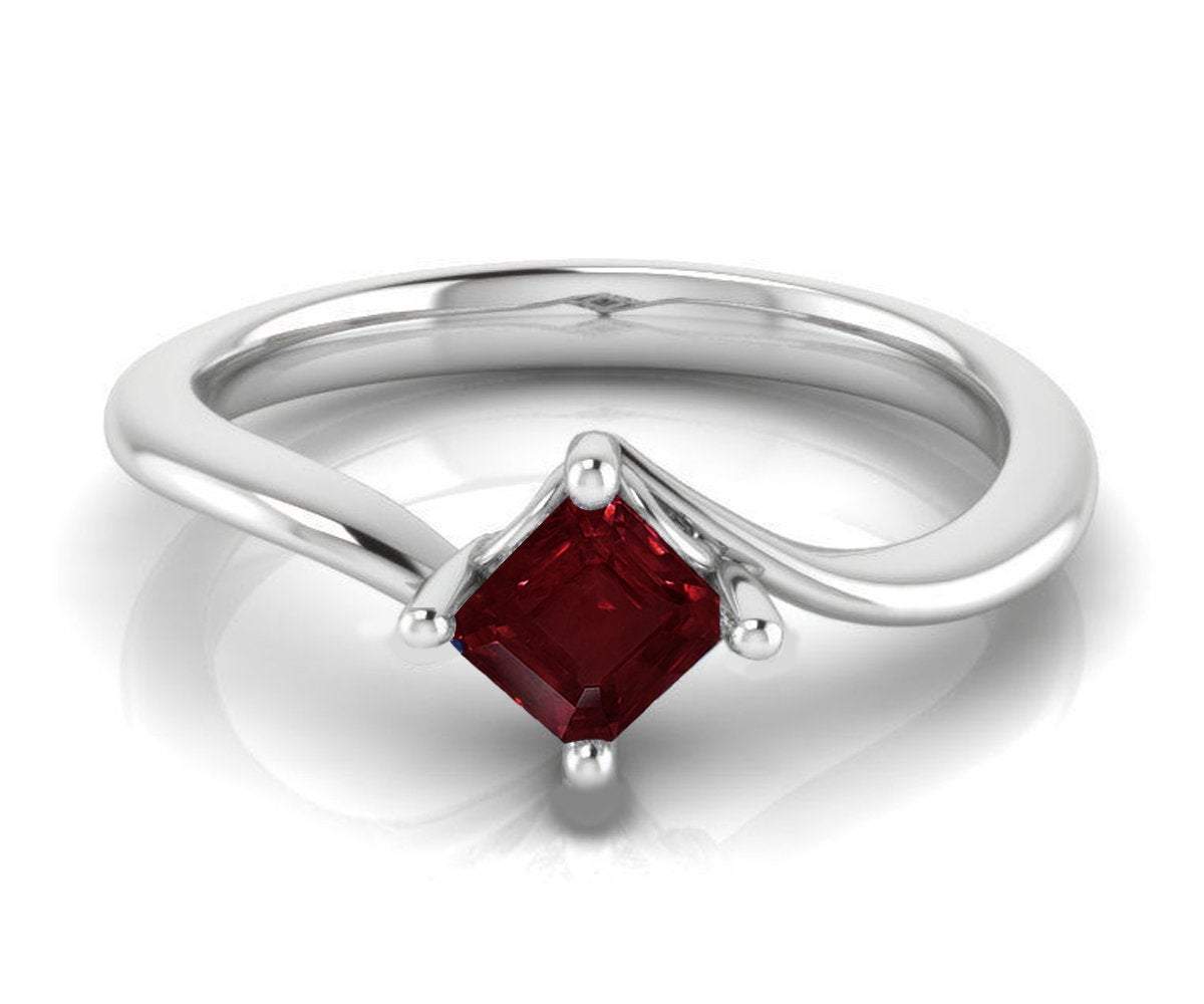 Twist Solitaire Red Engagement Ring Square cut Princess cut Ruby Minimalist Ruby Ring made in 14K or 18K White gold Birthday Gift