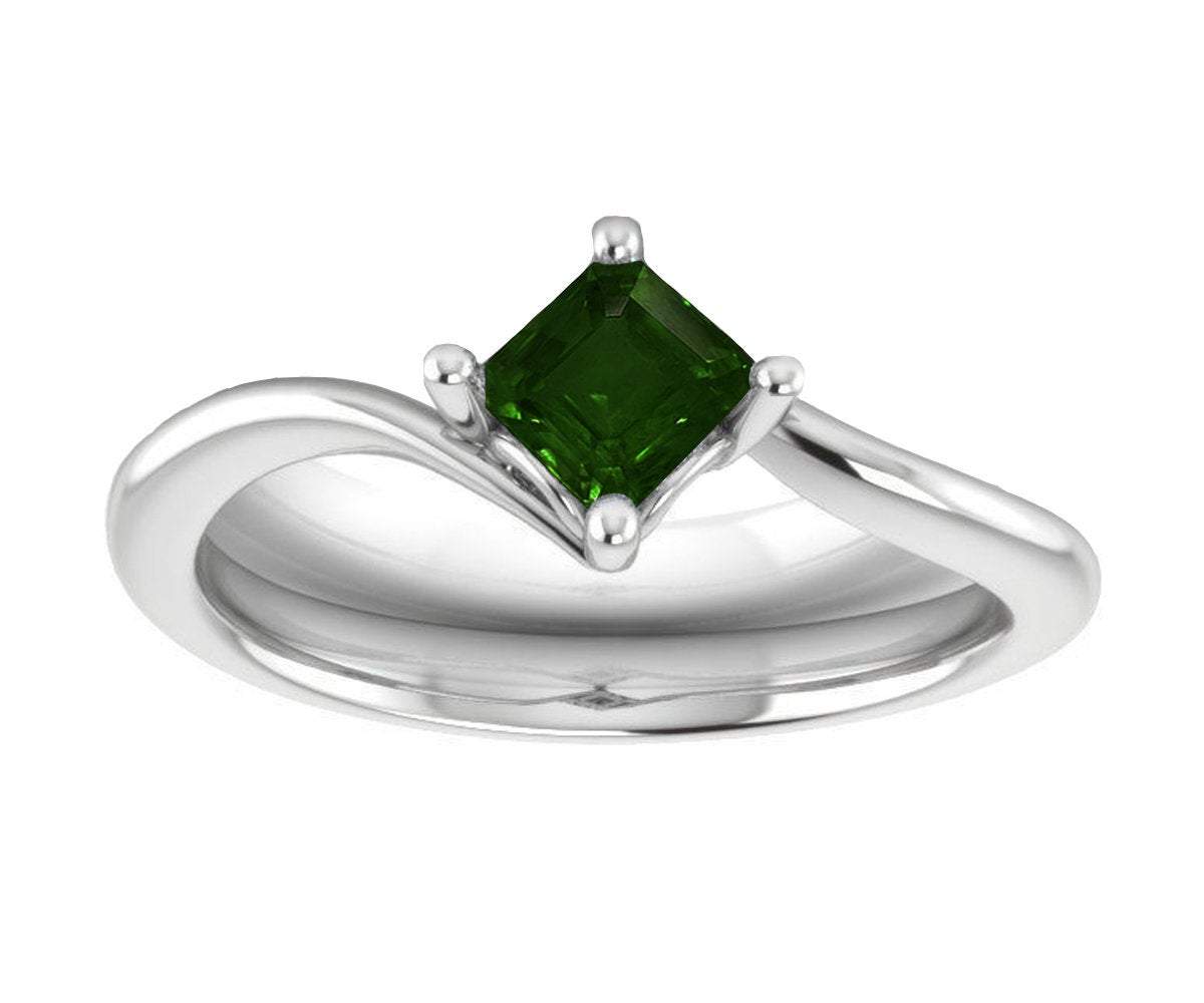 14K Square Emerald Solitaire Engagement Ring, Twist Solitaire Ring, Filigree Green Engagement Ring
