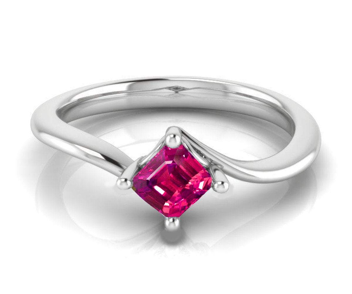 Pink Sapphire Rose Gemstone Ring Engagement ring Princess cut Gothic Ring made in 14K 18K White gold Birthday Gift - Lianne Jewelry