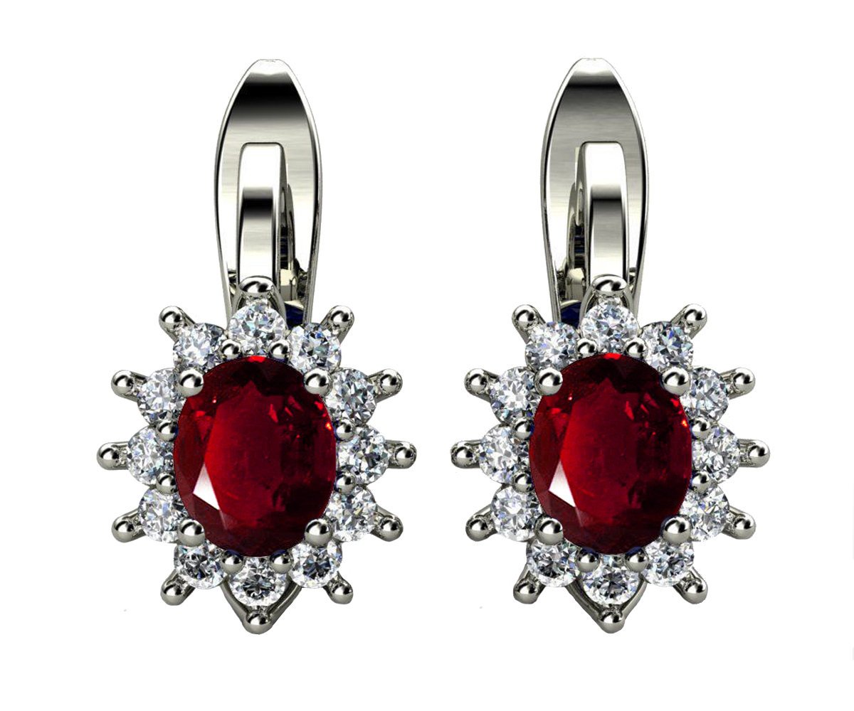 Leverback Earrings Ruby Oval Shape Red Avant Garde Wedding Earrings White Gold Earrings Art Nouveau Earrings in 14K 18K