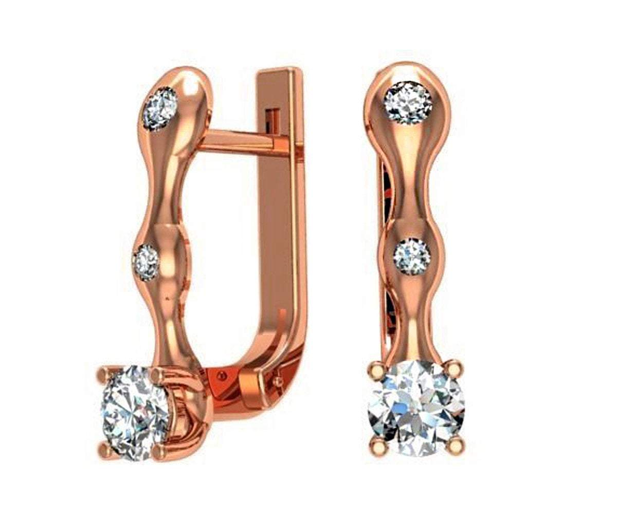 Hoop Leverback Earrings with Diamonds Back to school Gift For Her 18K Rose gold