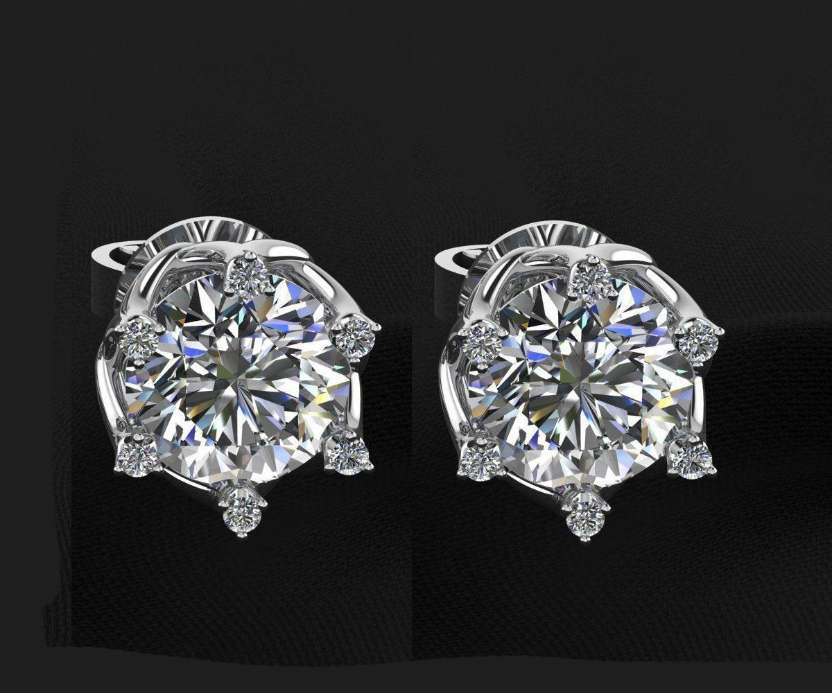 1.80 carat Diamond Stud Earrings Filigree Spiral Earrings Engagement Earrings Avant garde Earrings 14K White Gold Studs Diamond Earrings