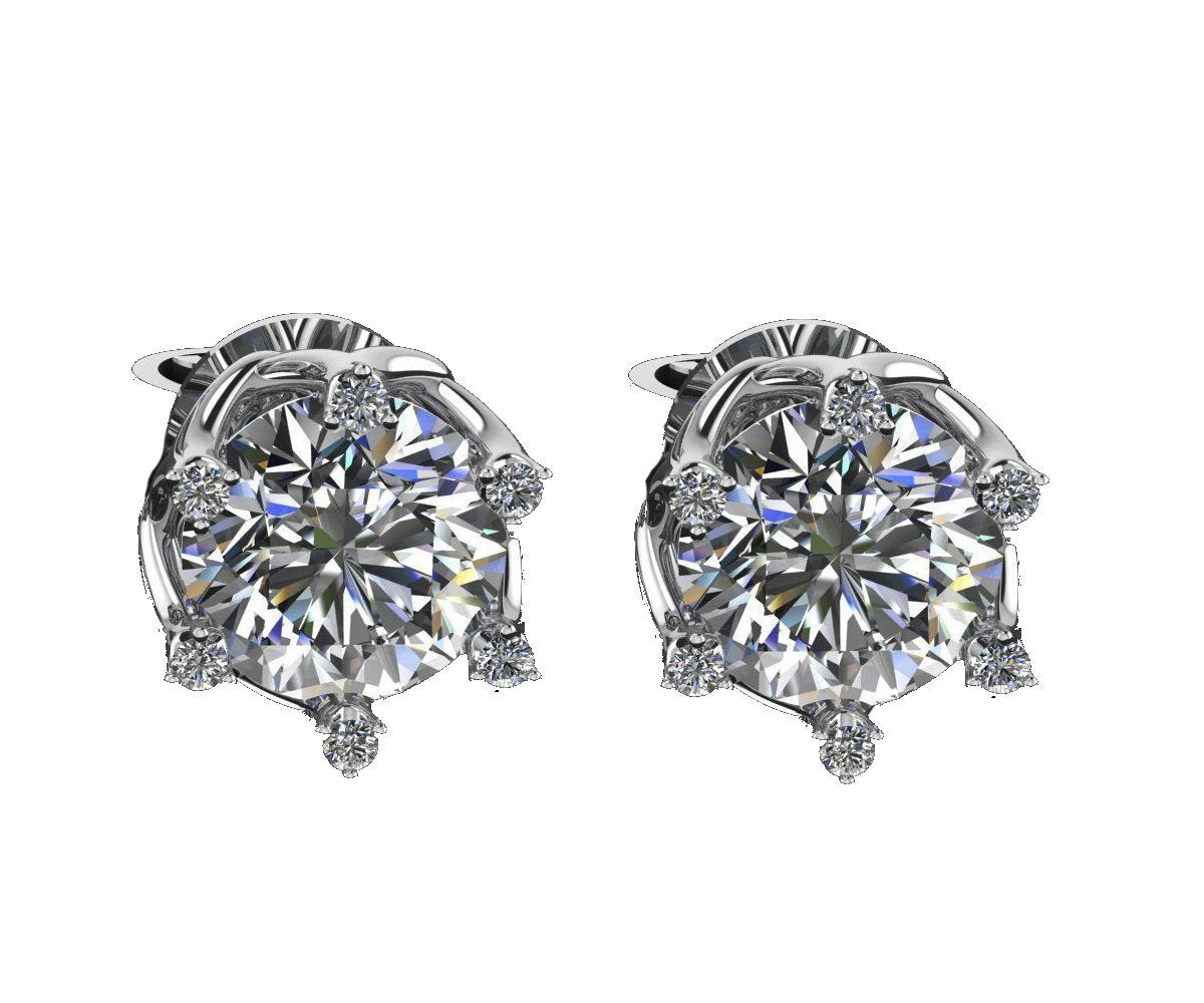 1.80 carat Diamond Stud Earrings Filigree Spiral Earrings Engagement Earrings Avant garde Earrings 14K White Gold Studs Diamond Earrings - Lianne Jewelry
