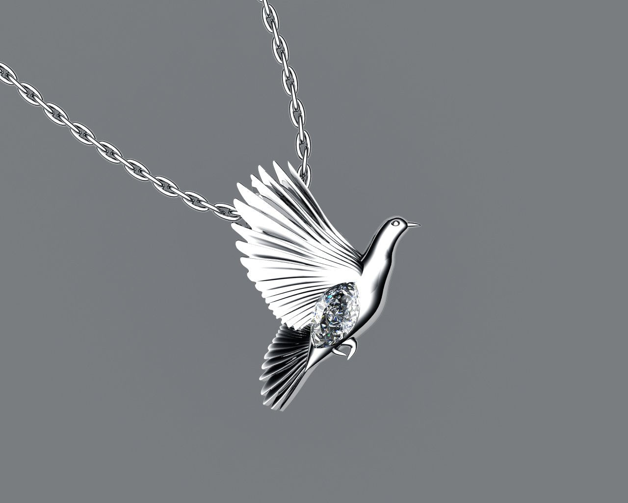 Dove Pendant Wings Pendant Diamond Pendant 14K white gold Peace Pendant Dove Bird Celtic Diamond Marquise Pendant Jewelry Animal Pendant