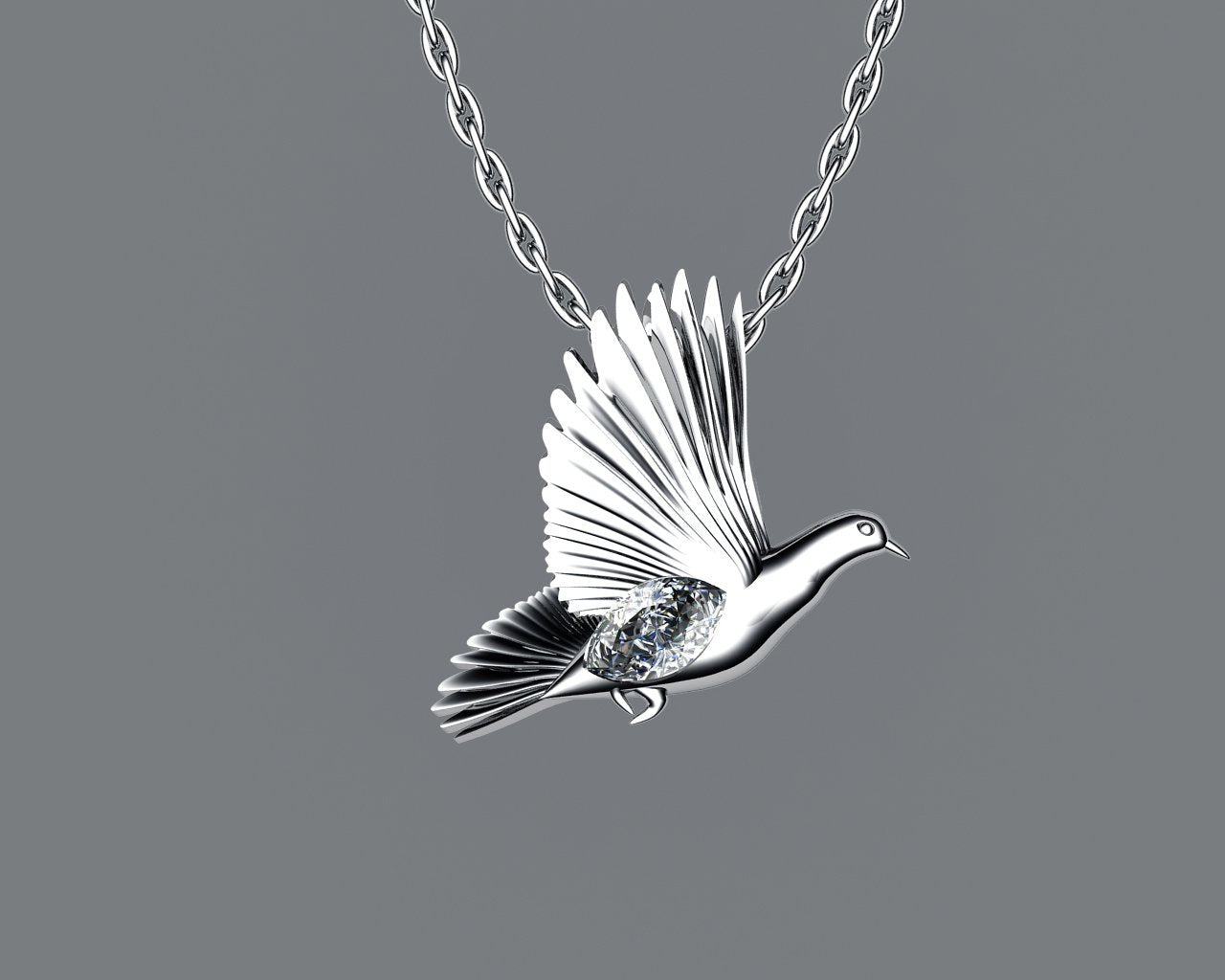 Dove Pendant Wings Pendant Diamond Pendant 14K white gold Peace Pendant Dove Bird Celtic Diamond Marquise Pendant Jewelry Animal Pendant