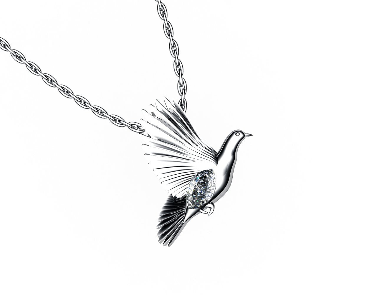 Dove Pendant Wings Pendant Diamond Pendant 14K white gold Peace Pendant Dove Bird Celtic Diamond Marquise Pendant Jewelry Animal Pendant