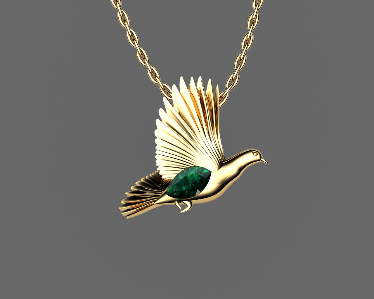 Bird Pendant Peace Pendant Gold Green Marquise Peace Dove Emerald Pendant