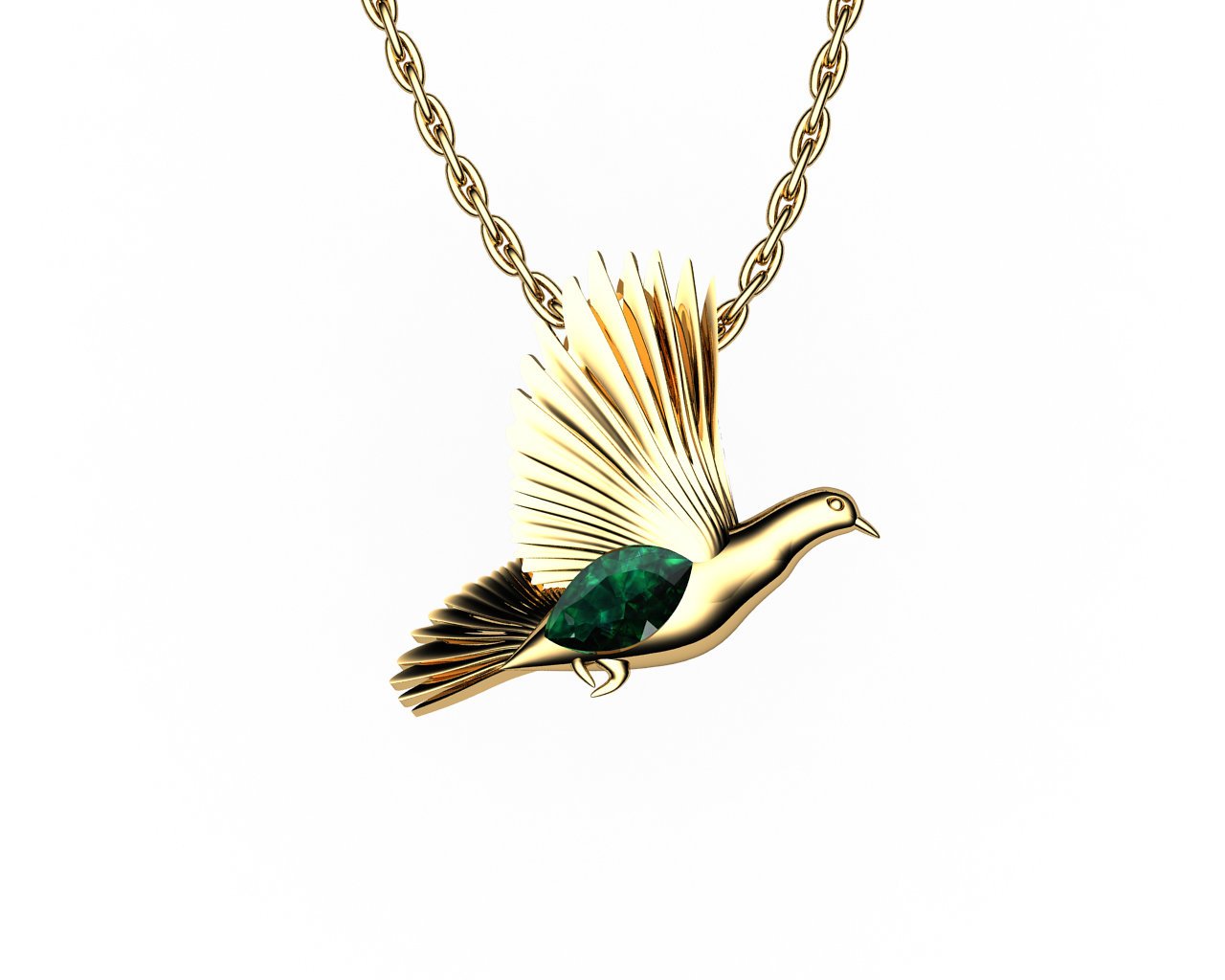 Bird Pendant Peace Pendant Gold Green Marquise Peace Dove Emerald Pendant