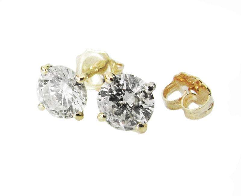 Studs Gold Earrings Stud Earrings 14K Yellow or White Gold with Moissanite 7 mm Round Brilliant cut - Lianne Jewelry
