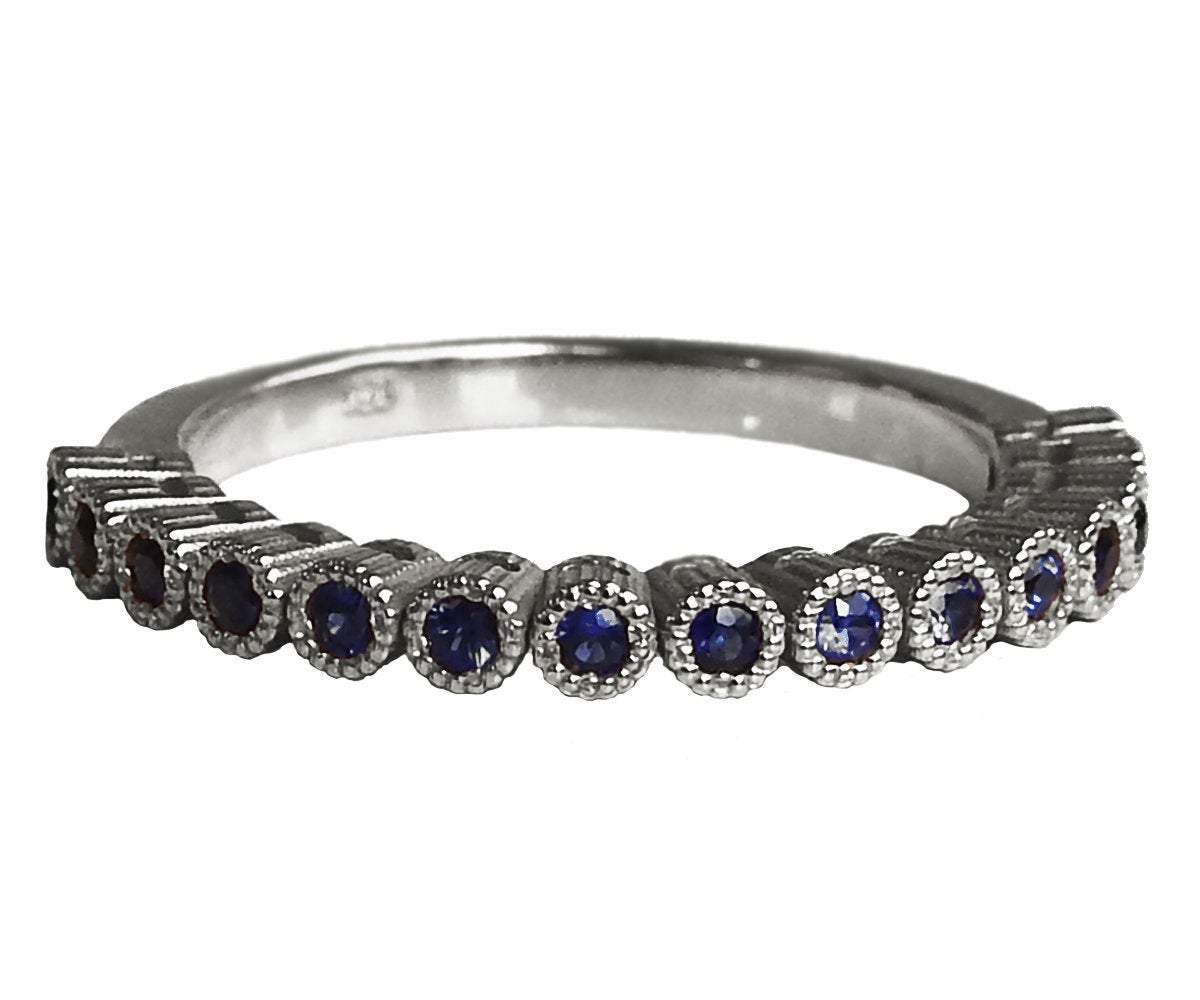 Wedding Band Sapphire Wedding Stacking Ring Sapphire ring Eternity ring 15th Anniversary September Birthstone 14K Solid White Gold - Lianne Jewelry