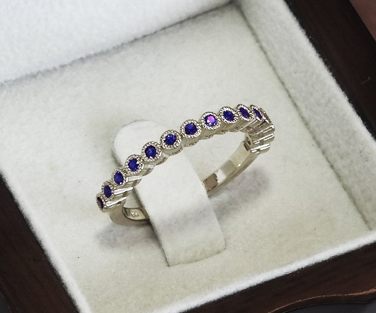 Silver Stacking Ring Wedding Band Blue Band 15th Anniversary Filigree Silver 15 Natural Sapphires Eternity Ring 15 Birthday September Stone