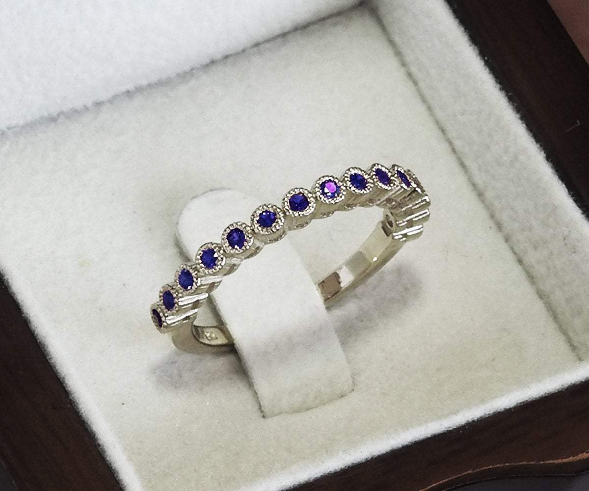 Wedding Band Sapphire Wedding Stacking Ring Sapphire ring Eternity ring 15th Anniversary September Birthstone 14K Solid White Gold