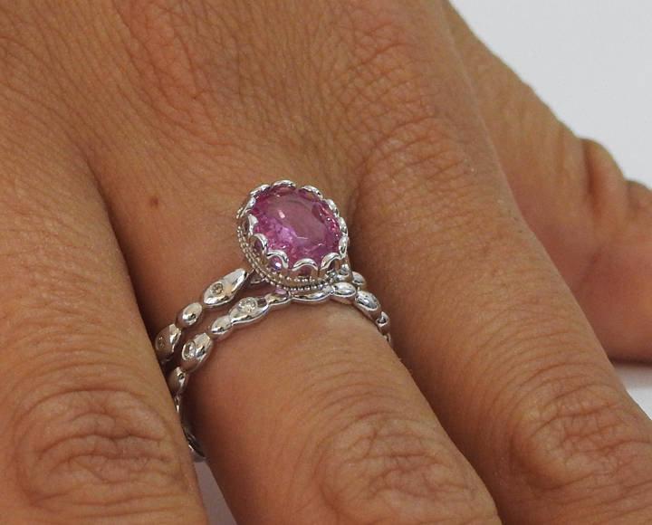 Wedding Ring Set, Bridal Sets, Pink Sapphire, Engagement rings, Diamond Bridal, Diamond wedding sets, Diamond rings, Diamond Wedding Ring - Lianne Jewelry