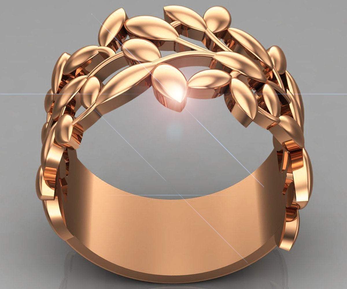 Plumeria Flower Ring, Wedding Band, Gold Flower Ring, Leaf Flower Ring, 14k Flower Ring, Leaves Ring Gold, Gold Band Ring Women, Gold Ring