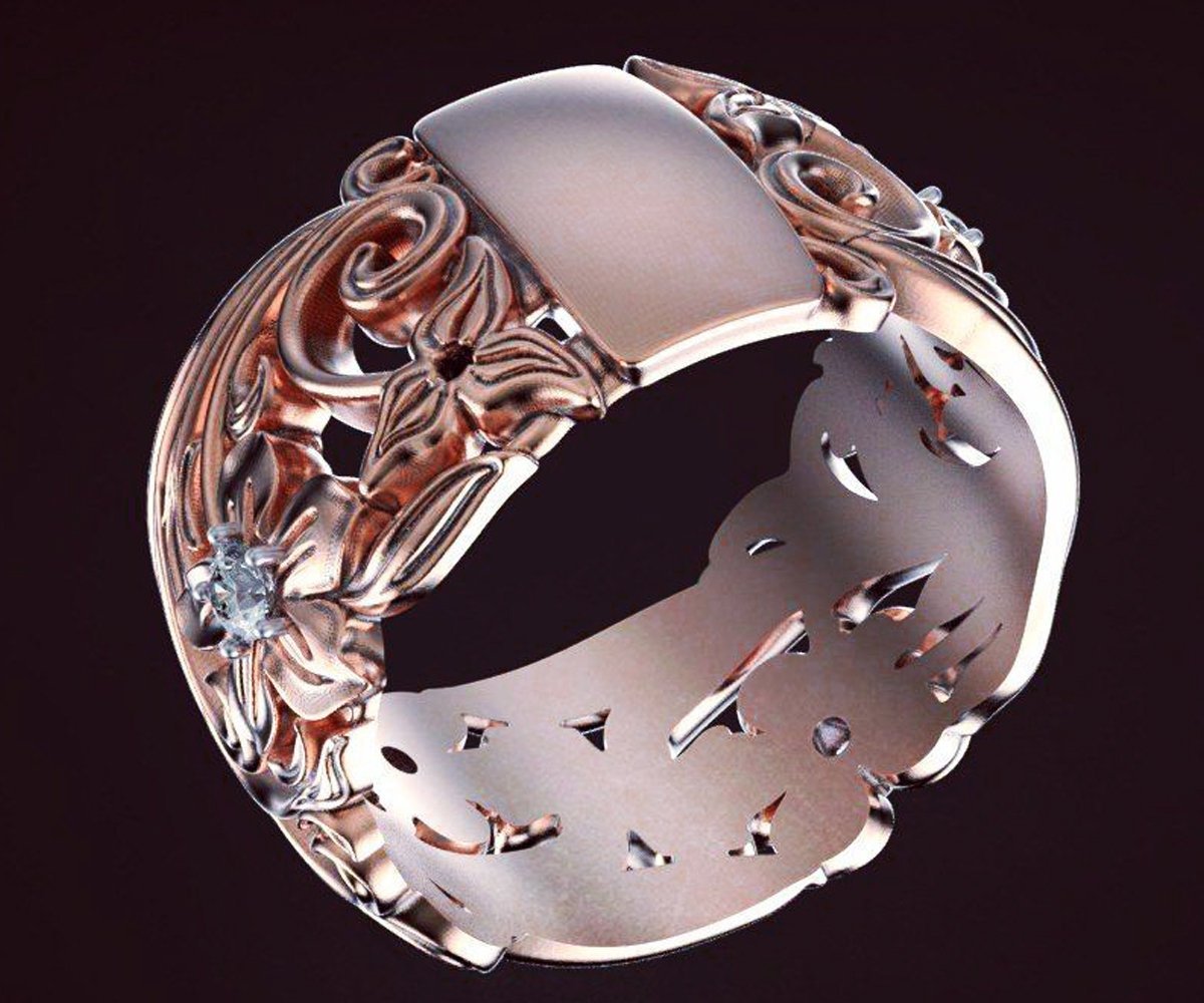 Wide Ring Band Filigree ring Wedding ring band Plumeria ring Flower band floral ring Anniversary Gift in 14K or 18K rose golg