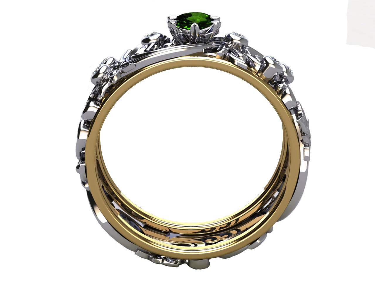 Floral Band Ring Asian Green stone Ring Silver Diamond Ring Milgrain Ring Celtic unique Ring Engraved Ring Flower Band Anniversary Band