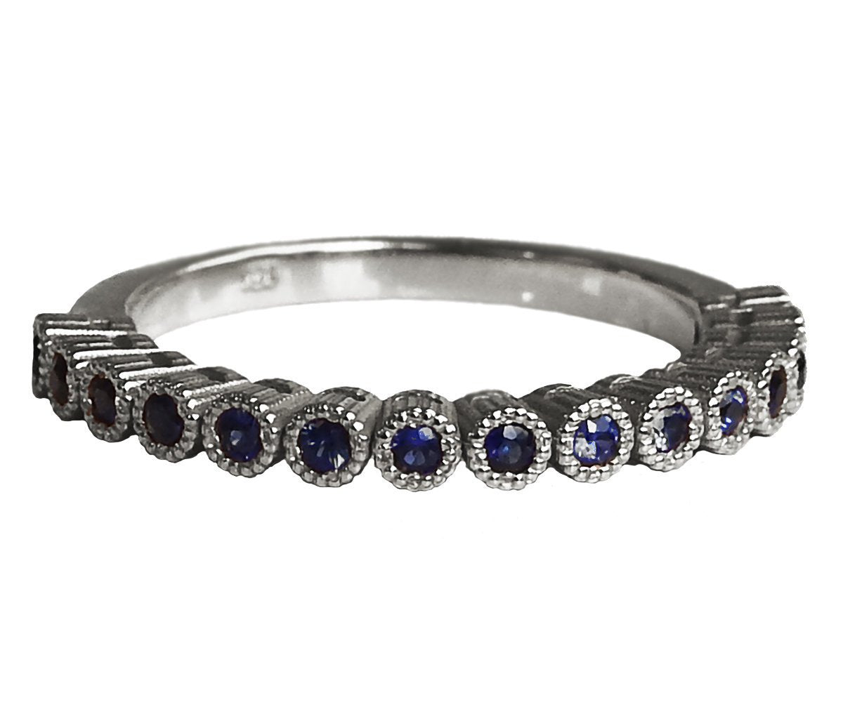 Silver Stacking Ring Wedding Band Blue Band 15th Anniversary Filigree Silver 15 Natural Sapphires Eternity Ring 15 Birthday September Stone - Lianne Jewelry