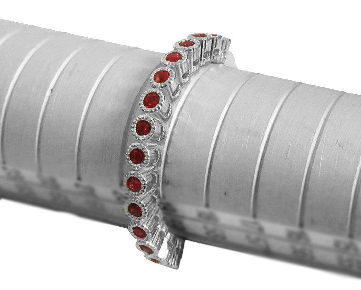 Silver Band Red Band 15th Anniversary Filigree Silver 15 Rubies 15 Years Ring Stacking ring Eternity Ring 15 Birthday July Birthstone