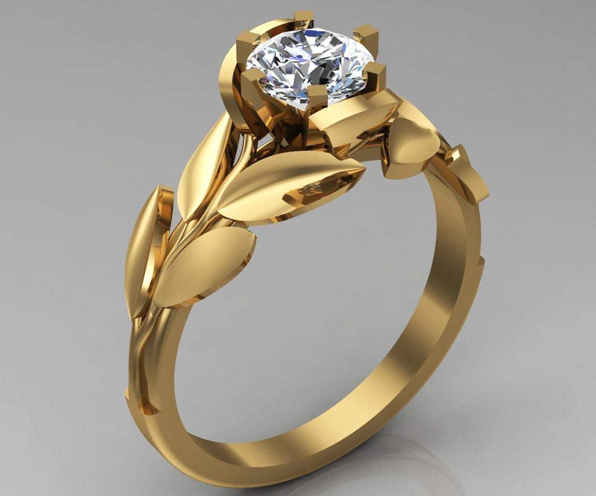 Leaves Engagement Ring Art Nouveau Diamond Flower Ring Leaves Ring Branch Ring Unique Engagement Flower Jewelry