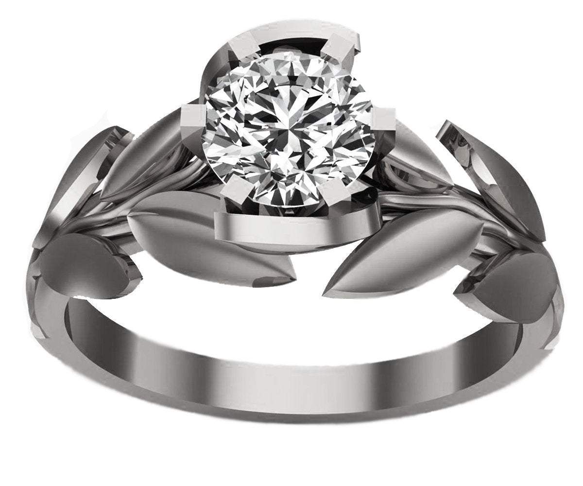 Leaves Engagement Ring, White Gold and Diamond engagement ring, engagement ring, filigree, antique, art nouveau, vintage