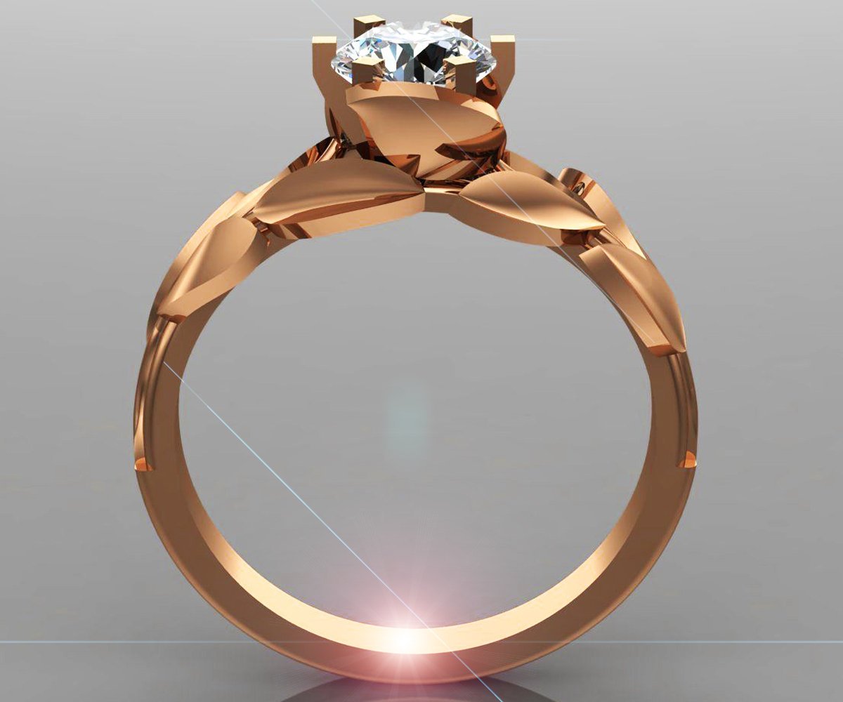 Rose Gold Ring, Leaves Ring, 18K Gold Diamond Engagement ring, Engagement ring, Leaf ring, Flower ring, Antique, Art nouveau, Vintage ring