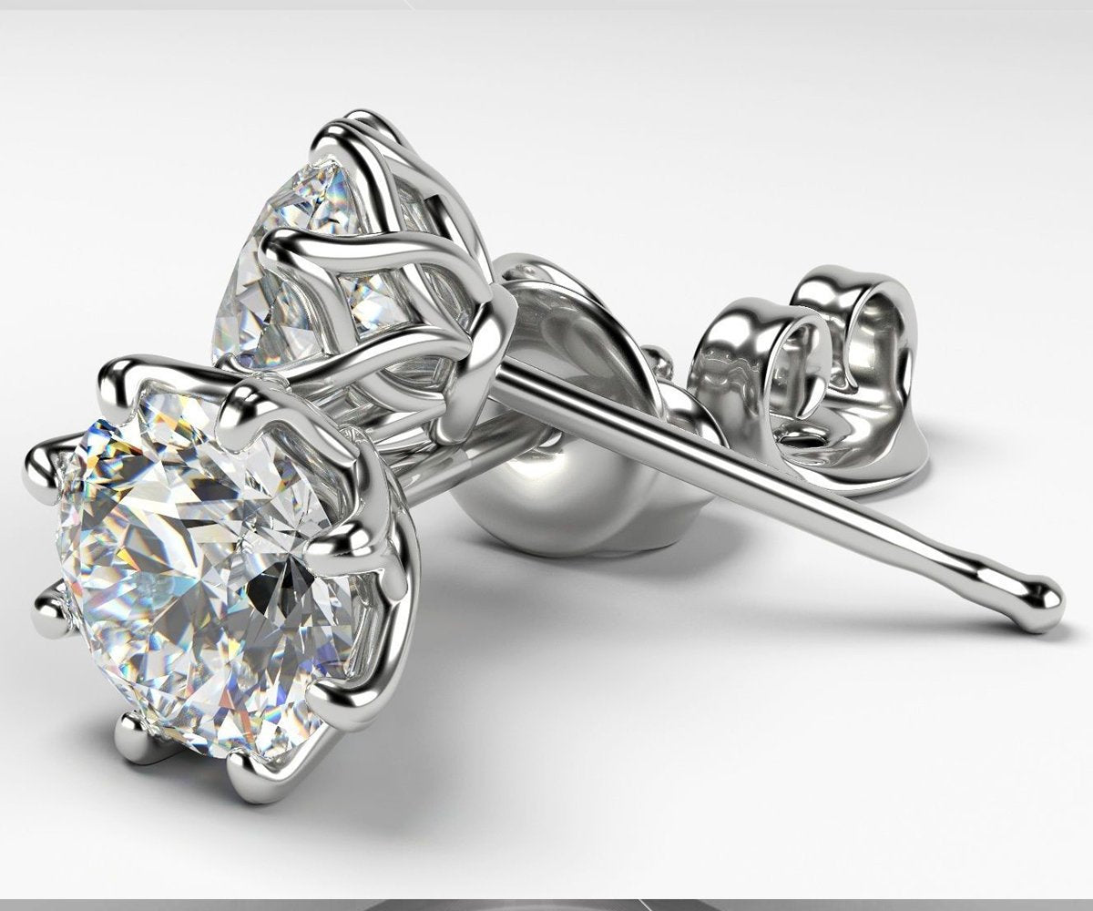 1 carat Studs Classic Celtic Earrings Diamond Earrings Stud Earrings Studs 14K or 18K White gold 8 prongs Earrings Anniversary Earrings - Lianne Jewelry
