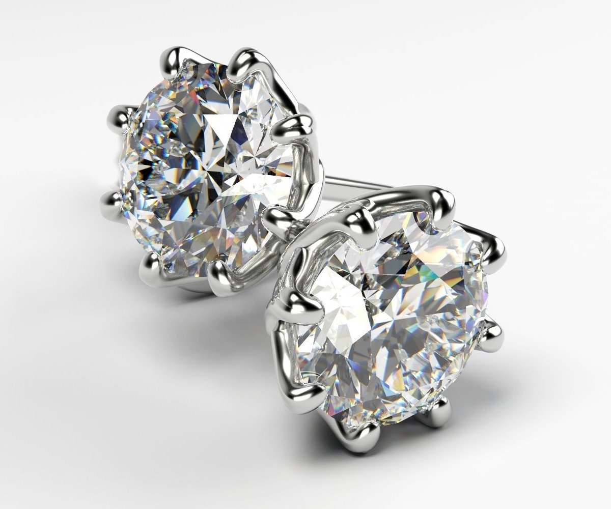 1 carat Studs Classic Celtic Earrings Diamond Earrings Stud Earrings Studs 14K or 18K White gold 8 prongs Earrings Anniversary Earrings