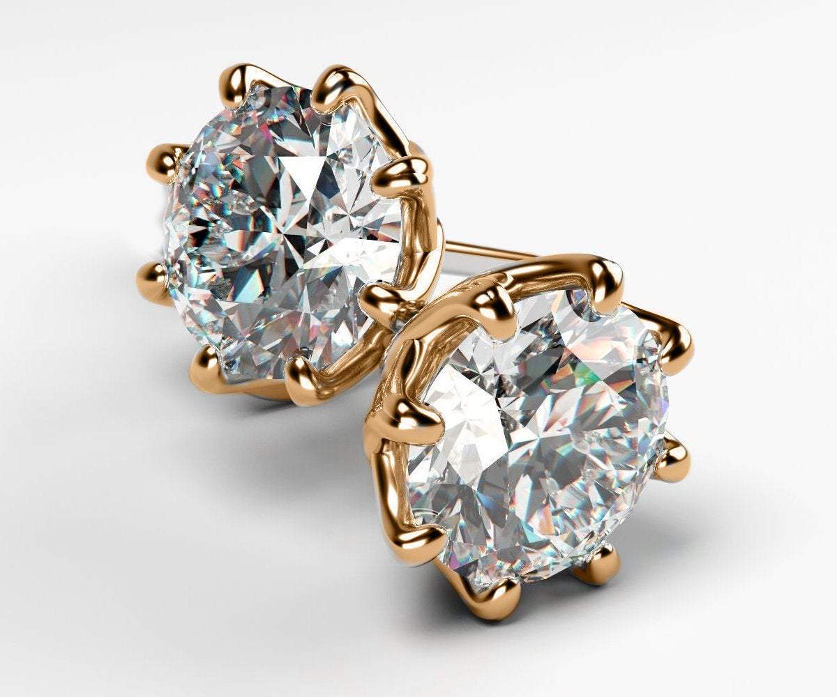 2 ct Stud Moissanite Earrings, Classic Celtic Earrings, 14K or 18K Rose gold 8 prongs