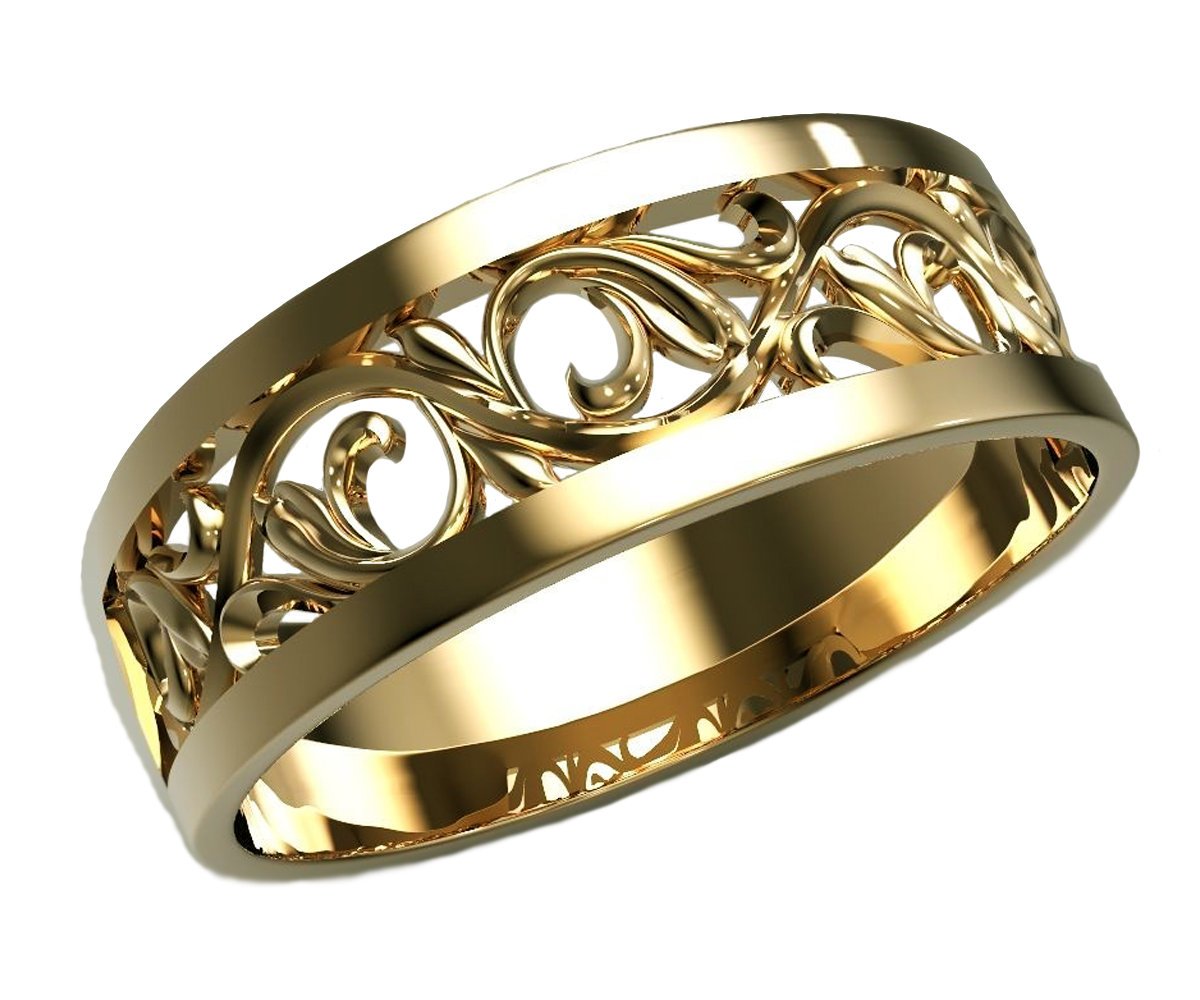 Flower Wedding Band, Filigree Wedding Ring Band Milgrain gold ring Flower band floral ring Birthday Gift in 14K or 18K gold with 6 accents - Lianne Jewelry