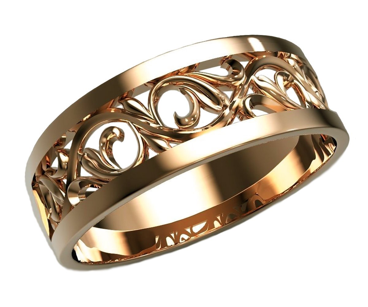 Filigree Wedding Band Milgrain gold ring Flower band floral ring Birthday Gift  in 14K or 18K Rose gold 6 accents - Lianne Jewelry